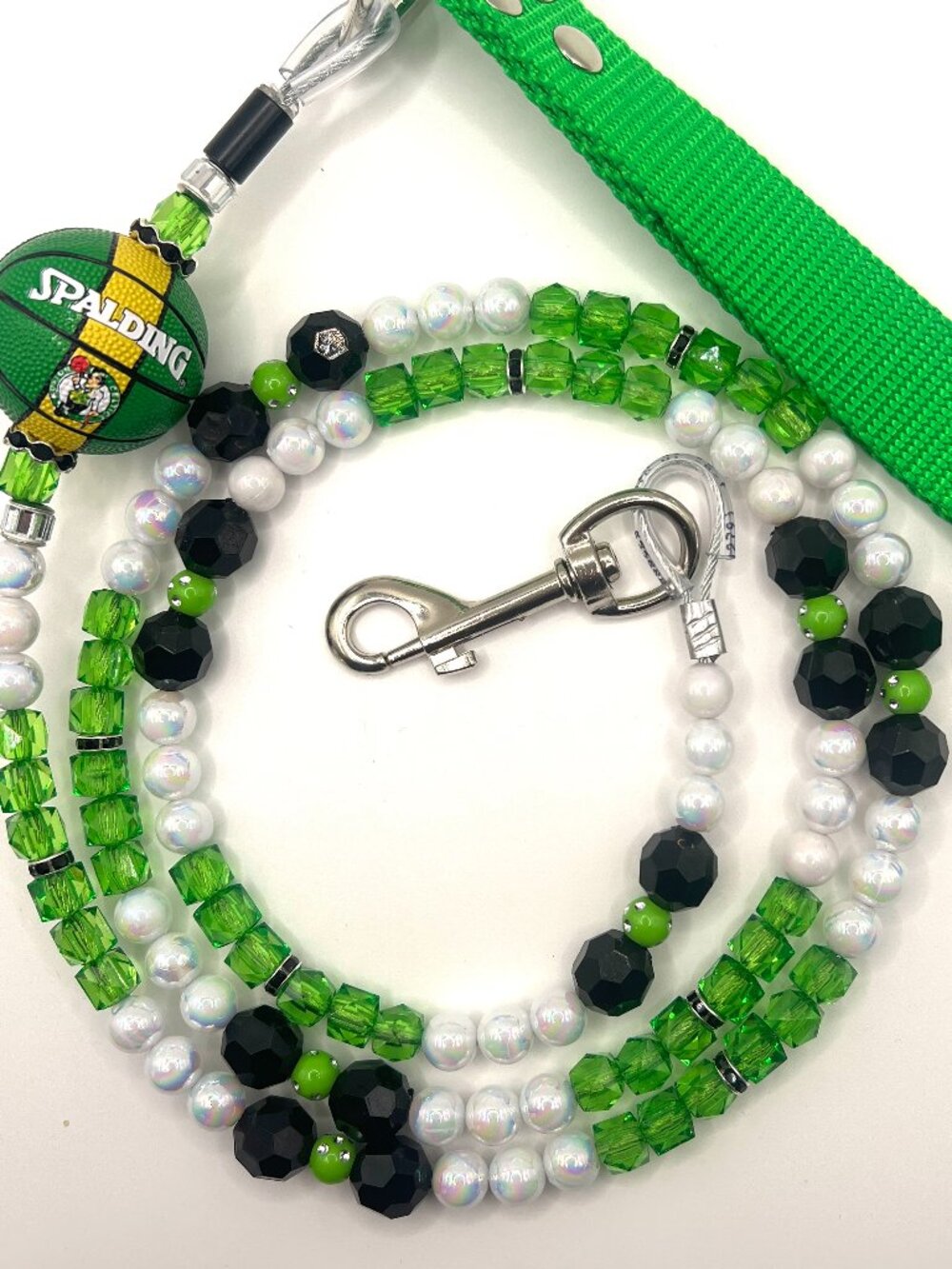 Boston Celetics - Bougie Beaded Dog Leash - Green Glam Fan Gear for Stylish Pups